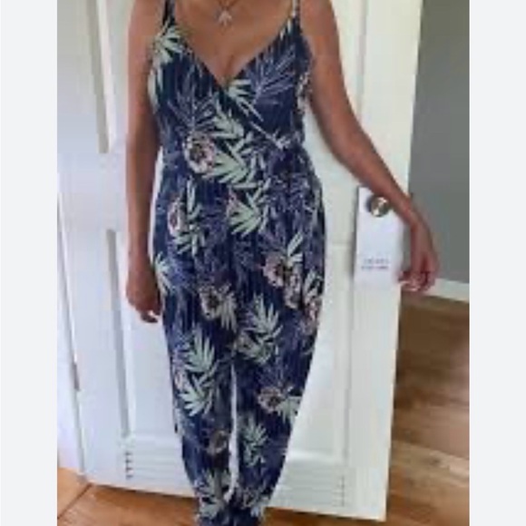 just be Pants - Just Be Tropical Leaf Jumpsuit - Navy and White